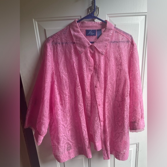 JH Collectables Women Pink Sheer Button Down Top - Picture 1 of 4